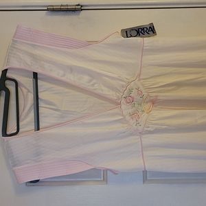 Vintage 80's NWT Lorraine White Fan Front Floral V Neck Maxi Nightgown
